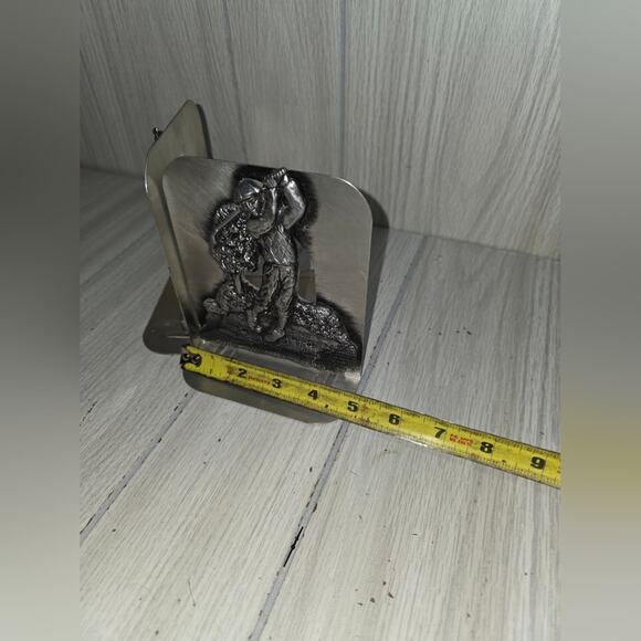 Vtg Pewter Golf Themed Bookends Heavy Silver Toned MCM Golfer 3D PGA Library - Picture 6 of 6